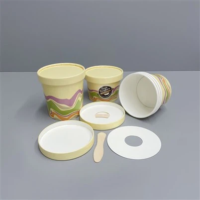 Čaša za sladoled od 12oz za jednokratnu upotrebu s papirnim poklopcem i drvenom žličicom za distribuciju